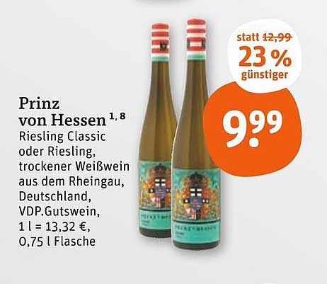 Prinz von Hessen Riesling Classic oder Riesling - jetzt nur 9,99 €