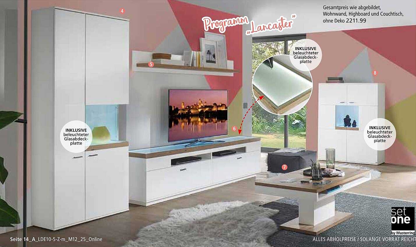 Programm "Lancaster" – Wohnwand, Highboard und Couchtisch