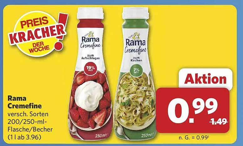 Rama Cremefine versch. Sorten 250-ml-Flasche/Becher