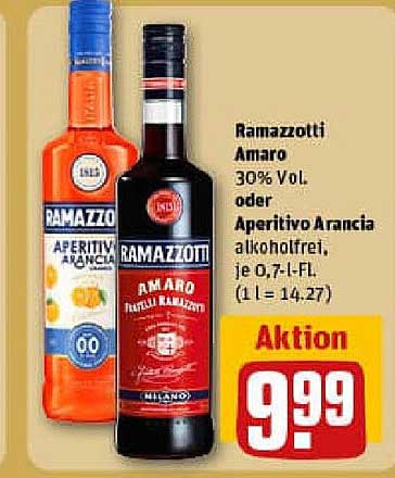 Ramazzotti Amaro 30% V.O.L oder Aperitivo Arancia alkoholfrei, je 0,7 l-Fl.