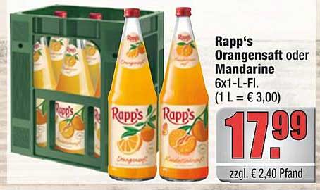 Rapp's Orangensaft oder Mandarine 6x1-L-Fl.