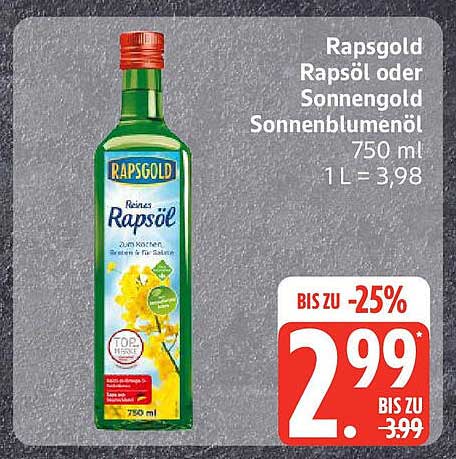 Rapsgold Rapsöl oder Sonnengold Sonnenblumenöl 750 ml