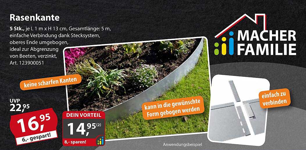 Rasenkante 5 Stk., je L 1 m x H 13 cm, Gesamtlänge: 5 m, einfache Verbindung dank Stecksystem