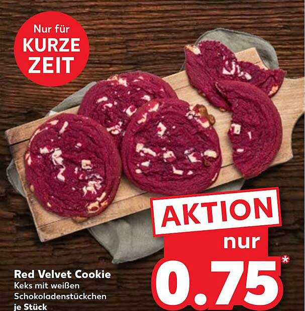 Red Velvet Cookie mit weißen Schokoladenstückchen je Stück