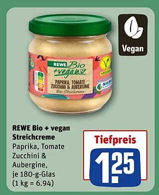 REWE Bio + vegan Streichcreme Paprika, Tomate, Zucchini & Aubergine