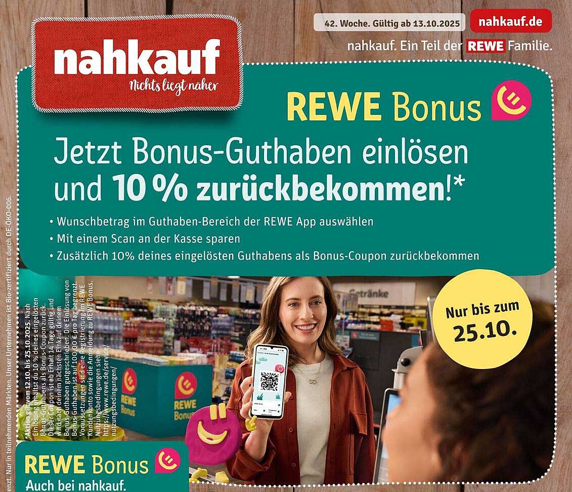 REWE Bonus: Jetzt Bonus-Guthaben einlösen und 10 % zurückbekommen!