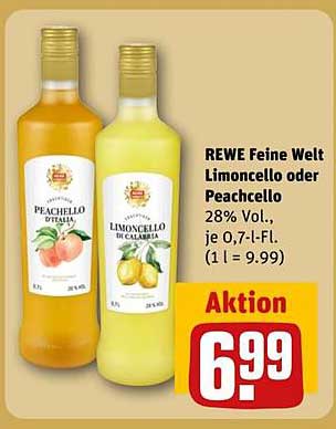 REWE Feine Welt Limoncello oder Peachcello - 0,7 l zum Aktionspreis