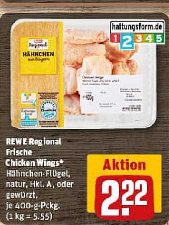 REWE Regional Frische Chicken Wings* Hähnchen-Flügel, natur, Hkl. A, oder gewürzt