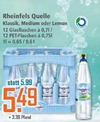 Rheinels Quelle Klassik, Medium oder Lemon - 12 Gläserflaschen à 0,7L