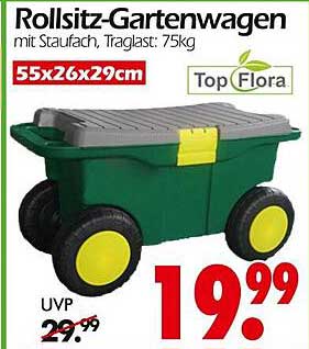 Rollsitz-Gartenwagen mit Staufach, Traglast: 75kg
