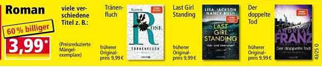 Roman - viele verschiedene Titel z. B.: Tränenfluch, Last Girl Standing, Der doppelte Tod