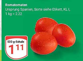 Romatomaten 500 g-Schale für nur 1,11 €