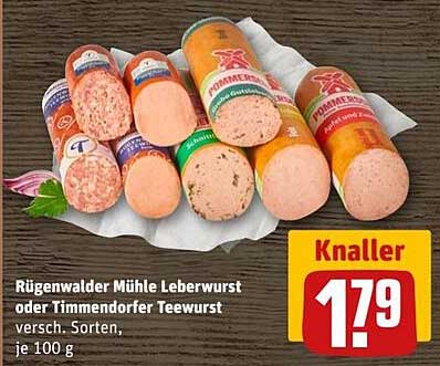 Rügenwalder Mühle Leberwurst oder Timmendorfer Teewurst, verschiedene Sorten, je 100 g