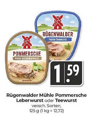 Rügenwalder Mühle Pommersche Leberwurst oder Teewurst, verschiedene Sorten, 125 g