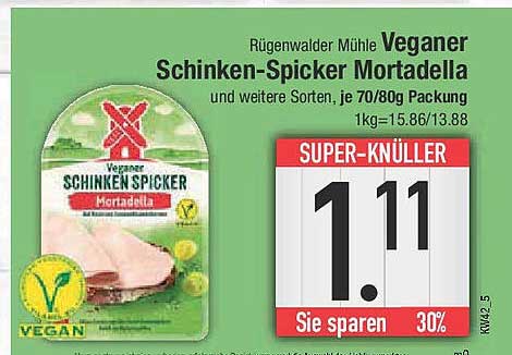 Rügenwalder Mühle Veganer Schinken-Spicker Mortadella, je 70/80g Packung