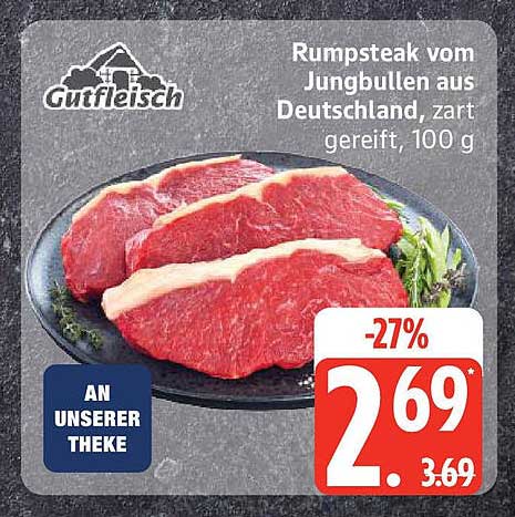 Rumpsteak vom Jungbullen aus Deutschland, zart gereift, 100 g