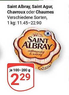 Saint Albray, Saint Agur, Chavroux oder Chaumes – verschiedene Sorten, 100-200 g