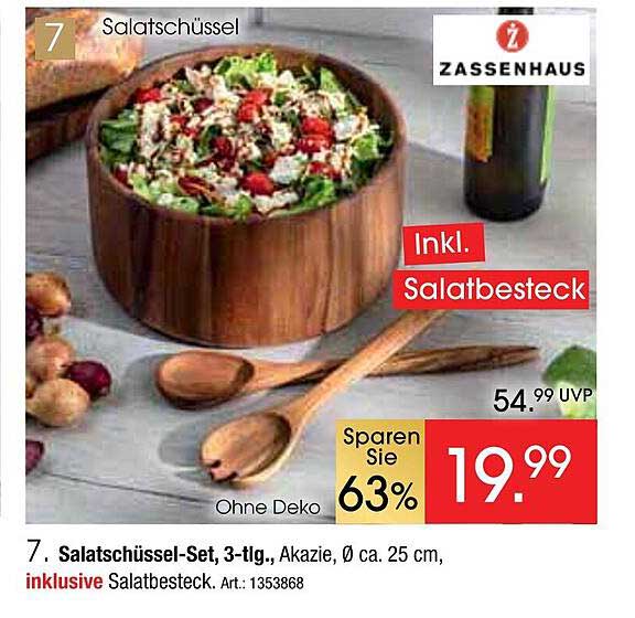 Salatschüssel-Set, 3-tlg., Akazie, Ø ca. 25 cm, inkl. Salatbesteck