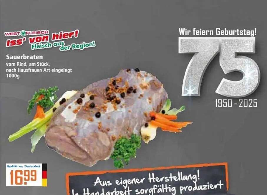 Sauerbraten vom Rind, am Stück, nach Hausfrauen Art eingelegt (1000g)