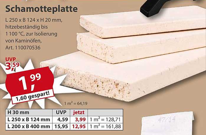 Schamotplatte 250 x 124 x 20 mm - hitzebeständig bis 1100 °C
