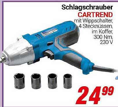 Schlagschrauber CARTREND mit Wippschalter, 4 Stecknüssen, im Koffer, 300 Nm, 230 V