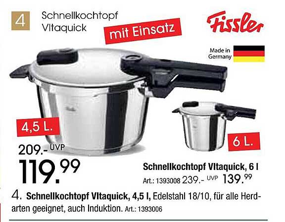 Schnellkochtopf Vltaqick, 4,5 L und 6 L von Fissler
