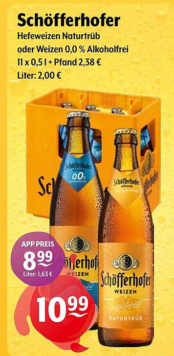 Schöfferhofer Hefeweizen Naturtrüb oder Weizen 0,0 % Alkoholhaltig (11 x 0,5 l) - Ein Genuss für jeden Anlass