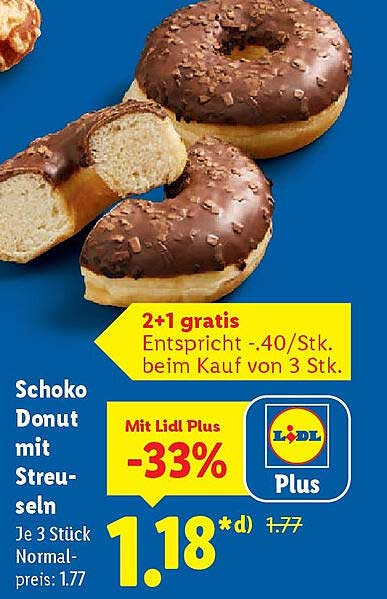 Schoko Donut mit Streuseln – 2+1 gratis im Lidl-Prospekt