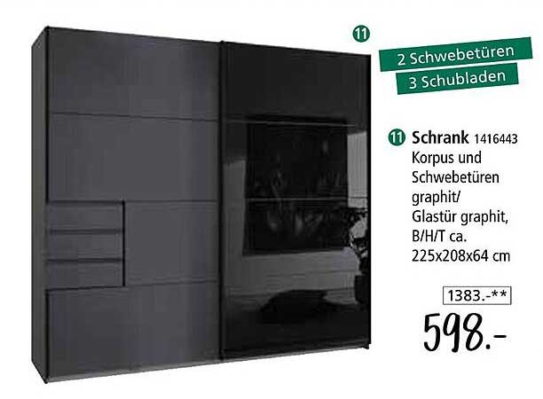 Schrank 1416443 - Korpus und Schwebetüren in graphit mit Glastür