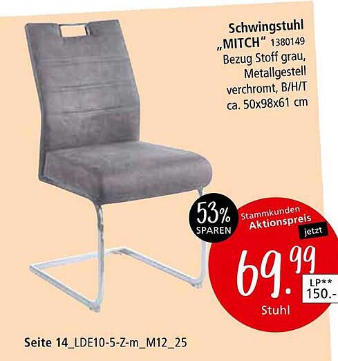 Schwingstuhl „MITCH“ - Grau mit Metallgestell