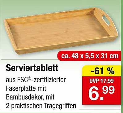 Serviertablett aus FSC®-zertifizierter Faserplatte mit Bambusdekor
