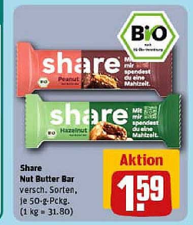 Share Nut Butter Bar - verschiedene Sorten, je 50-g-Packung