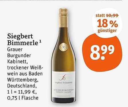 Siegbert Bimmerle Grauer Burgunder Kabinett, trockener Weißwein