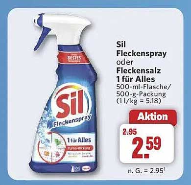 Sil Flecken spray oder Fleckensalz 1 für Alles 500-ml-Flasche/500-g-Packung