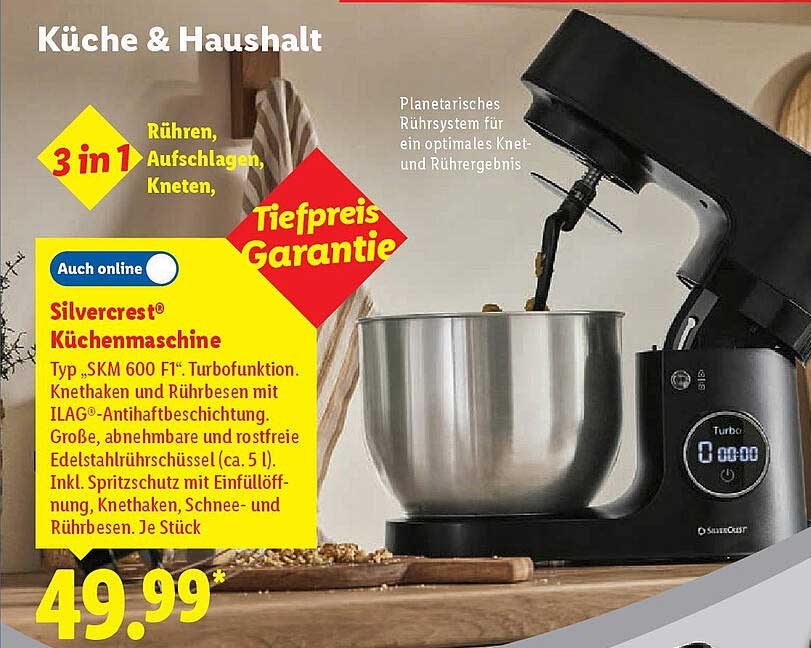 Silvercrest® Küchenmaschine Typ „SKM 600 F1“ mit Turbo-Funktion