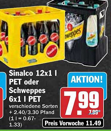 Sinalco 12x1 L PET oder Schweppes 6x1 L PET - Aktion!