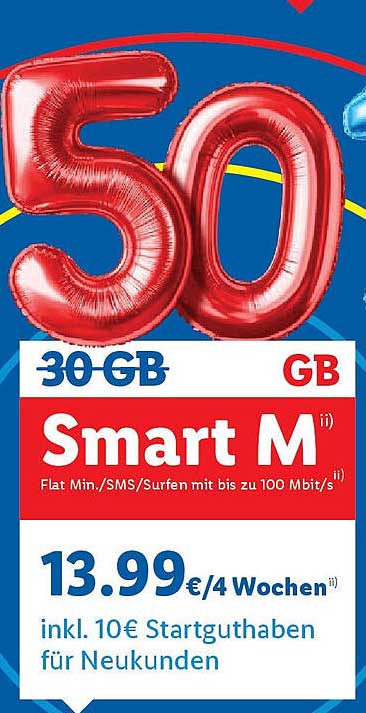 Smart M - 30 GB Datenflatrate für nur 13,99 € für 4 Wochen