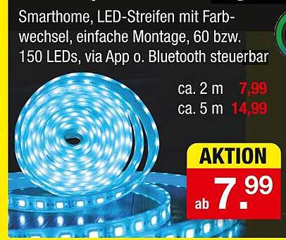 Smarthome LED-Streifen mit Farbwechsel, einfache Montage, 60 bzw. 150 LEDs, via App o. Bluetooth steuerbar