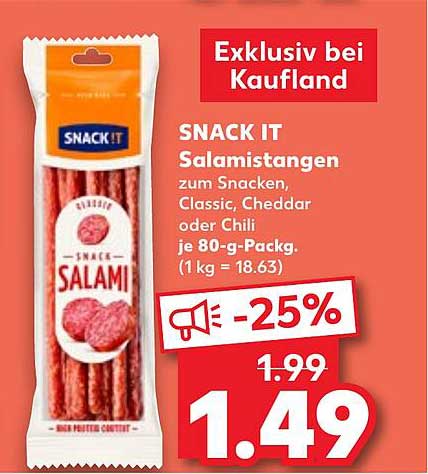 SNACK IT Salamistangen - Classic, Cheddar oder Chili