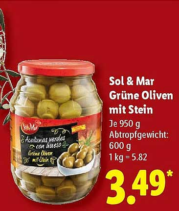Sol & Mar Grüne Oliven mit Stein 950 g