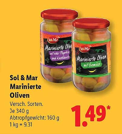 Sol & Mar Marinierte Oliven - Verschiedene Sorten