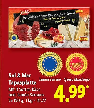 Sol & Mar Tapasplatte mit 3 Sorten Käse und Jamón Serrano