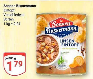 Sonnen Bassermann Linsen Eintopf, 800 g für nur 1,79 €