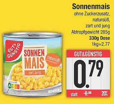 Sonnenmais - ohne Zuckerzusatz, natur süß, zart und jung