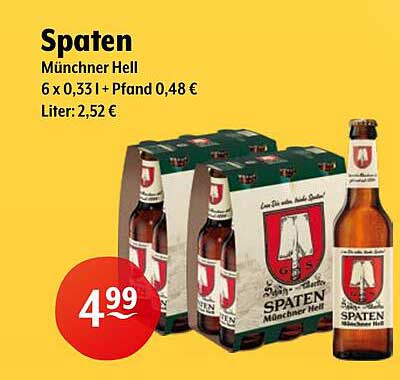 Spaten Münchner Hell 6 x 0,33 l + Pfand 0,48 €