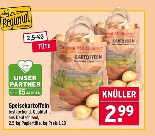 Speisekartoffeln - festkochend, Qualität I, aus Deutschland, 2,5-kg-Papiertüte