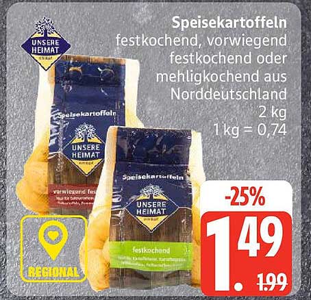Speisekartoffeln festkochend, vorwiegend festkochend oder mehlige Sorte aus Norddeutschland - 2 kg