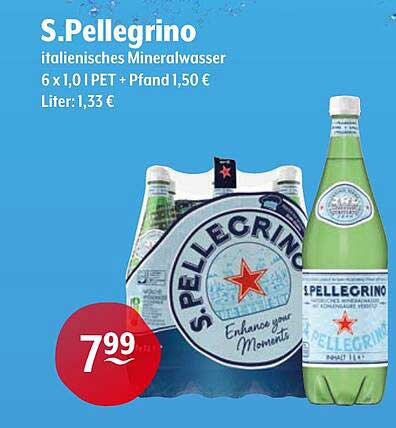 S.Pellegrino italienisches Mineralwasser 6 x 1,0 l PET