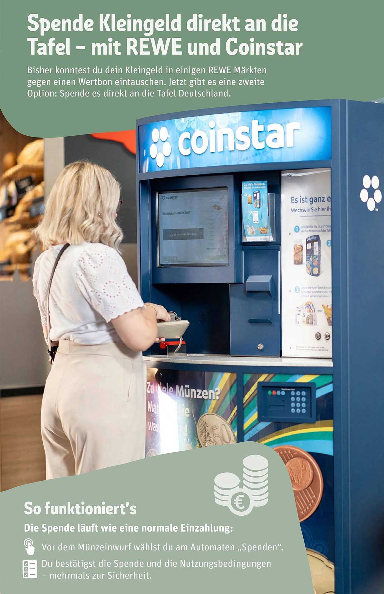Spende Kleingeld direkt an die Tafel – mit REWE und Coinstar