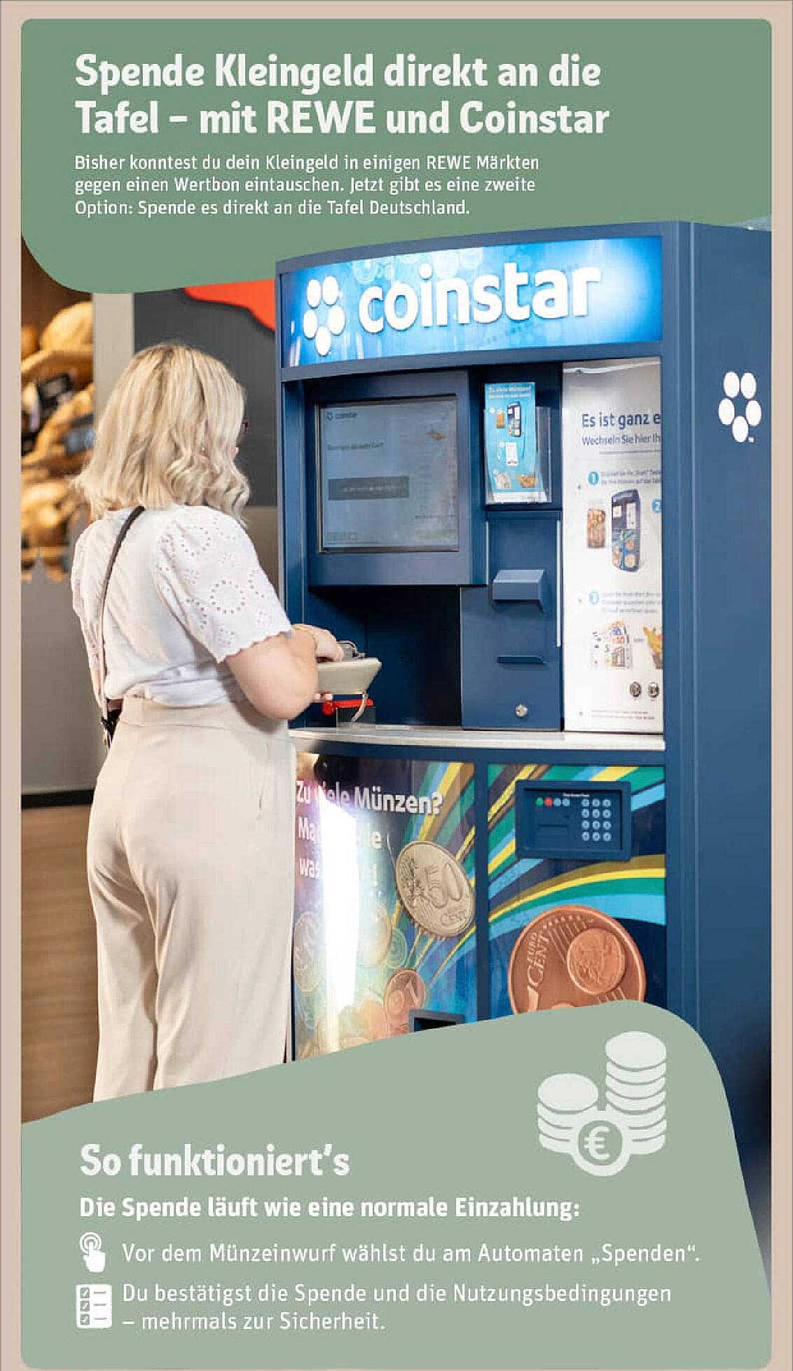 Spende Kleingeld direkt an die Tafel – mit REWE und Coinstar